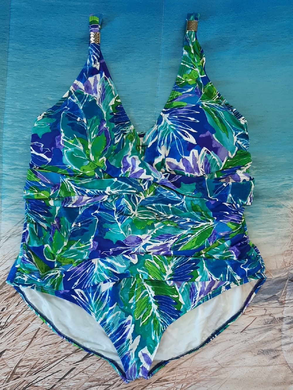 Ralph Lauren Women's Size 22 W One Piece Swimsuit Floral Beach Pool Swim